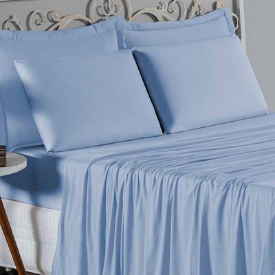 Jogo De Cama Casal Viúva Nobre 4 Peças Malha 100% Algodão - Azul-bebê
