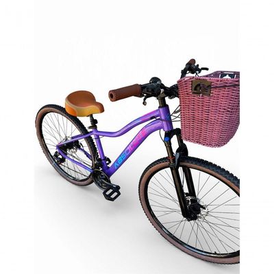 Bicicleta Aro 29 Feminina Absolute Hera Retrô Vintage 21v Hidráulica Confortável Cesta Selim 2 Molas - Lilas Tam 17