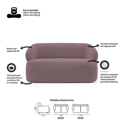 Sofá Orgânico 02 Lugares Living Glee 140cm Veludo Rosê - Desk Design