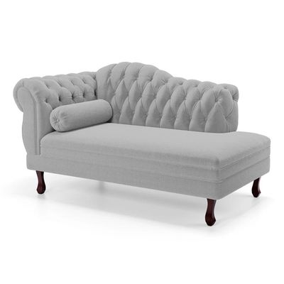 Divã Recamier Chaise Longue Lavínia 150cm Capitonê Pés De Madeira Bouclê Cinza Claro - Desk Design