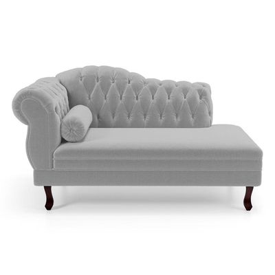 Divã Recamier Chaise Longue Lavínia 150cm Capitonê Pés De Madeira Bouclê Cinza Claro - Desk Design