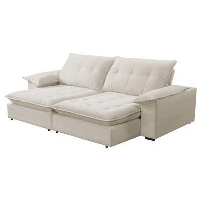 Sofá Retrátil e Reclinável Veludo 2,00m Lisboa Conforto Premium e Design Elegante Lansof Bege