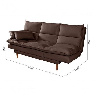 Sofá Cama Vancouver 3 Lugares Império Reclinável Casal Pés Madeira Com Banqueta Suede Marrom 379