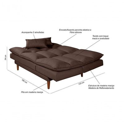Sofá Cama Vancouver 3 Lugares Império Reclinável Casal Pés Madeira Com Banqueta Suede Marrom 379