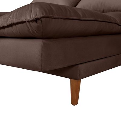 Sofá Cama Vancouver 3 Lugares Império Reclinável Casal Pés Madeira Com Banqueta Suede Marrom 379