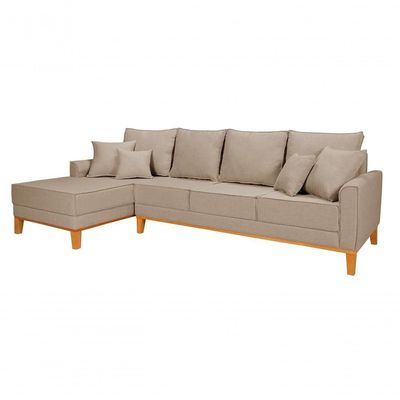 Sofá Living 4 Lugares Beny Com Chaise Lado Esquerdo Linho Império Bege 201
