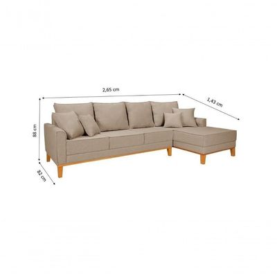 Sofá Living 4 Lugares Beny Com Chaise Lado Esquerdo Linho Império Bege 201