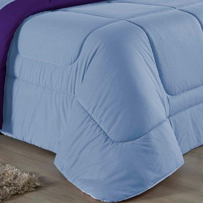 Edredom Casal Nobre 1 Peça Dupla Face 2,00m X 2,20m Malha 100% Algodão - Azul-bebê / Roxo