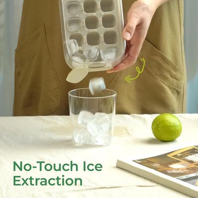 Forma de Gelo com Tampa Bege em Silicone 21 Cavidades Organizador de Freezer