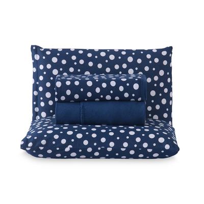 Jogo de Lençol Polly Queen 4 Peças Malha 100% Algodão Estampado Bolinhas - Azul Marinho