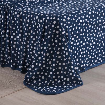 Jogo de Lençol Polly Queen 4 Peças Malha 100% Algodão Estampado Bolinhas - Azul Marinho