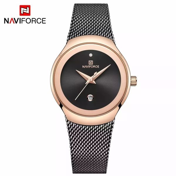 Relógio Feminino Naviforce Aço inoxidável à prova d´ Água Preto