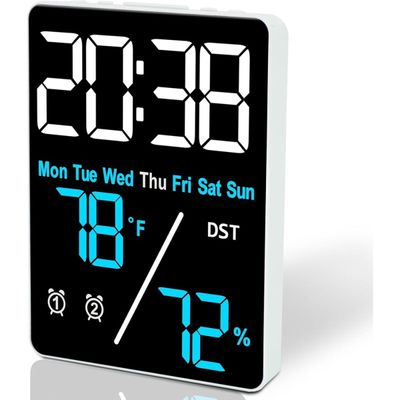 Despertador Digital Mesa 12/24 Horas, Temperatura, Umidade - Quarto, Escritório, Cozinha