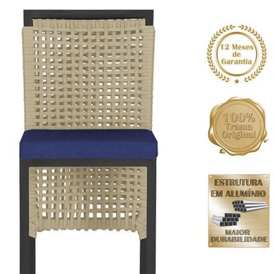Mesa Bistrô 2 Banquetas Roma Preta Corda Estofado 10 Trama Rami