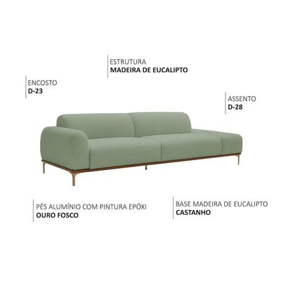 Sofá Living Unne 3 Lugares 210cm Terminal Esquerdo Bouclé Verde Claro - Nexta Casa Cor Verde