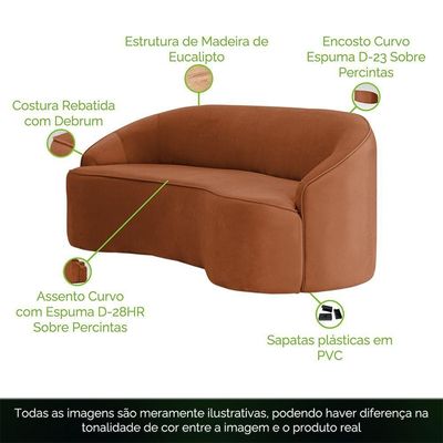 Sofá Curvo Montserrat 180cm 03 Lugares Veludo Terracota - Nexta Casa