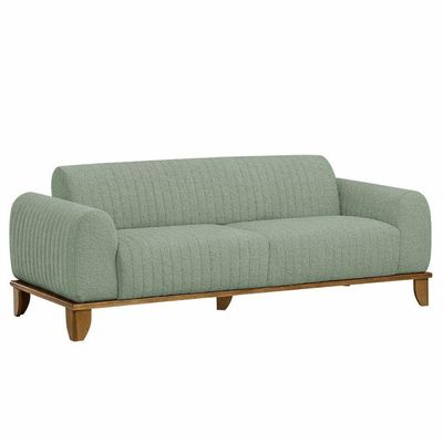 Sofá Molino 3 Lugares 180cm Pés Madeira Castanho Bouclé Verde Claro - Nexta Casa