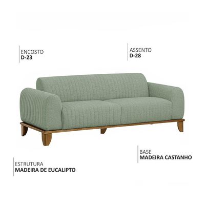 Sofá Molino 3 Lugares 180cm Pés Madeira Castanho Bouclé Verde Claro - Nexta Casa