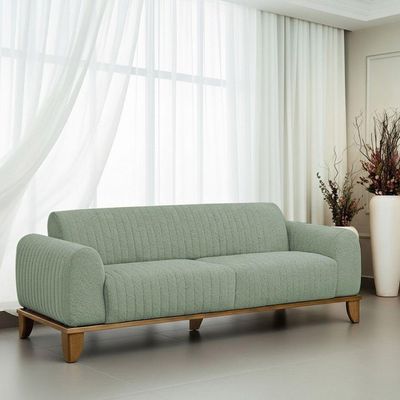 Sofá Molino 3 Lugares 180cm Pés Madeira Castanho Bouclé Verde Claro - Nexta Casa