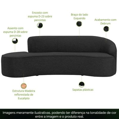 Sofá Curvo 04 Lugares 230cm Eron Braço Esquerdo Linho Preto Acinzentado - Nexta Casa