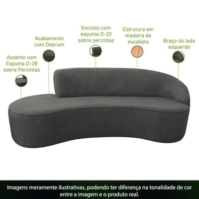 Sofá Curvo 04 Lugares 230cm Eron Braço Esquerdo Poliéster Cinza Escuro - Nexta Casa