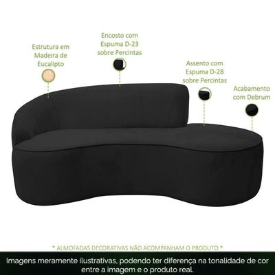 Sofá Curvo 02 Lugares 150cm Eron Braço Direito Veludo Preto - Nexta Casa