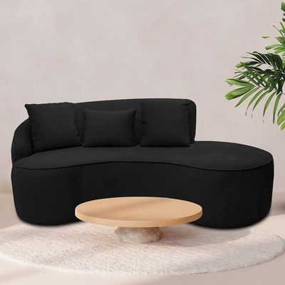 Sofá Curvo 02 Lugares 150cm Eron Braço Direito Veludo Preto - Nexta Casa