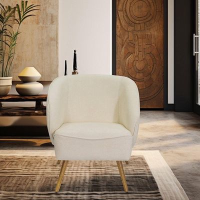 Poltrona Para Sala De Estar Agnes Pés Palito Castanho Bouclé Off White - Nexta Casa