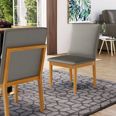 Kit Com 2 Cadeiras Daniela Madeira Maciça Estofada Para Mesa De Jantar Veludo Chumbo 109