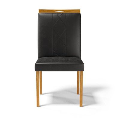Kit Com 4 Cadeiras Ana Madeira Maciça Estofadas Para Mesa De Jantar Courino Preto 503