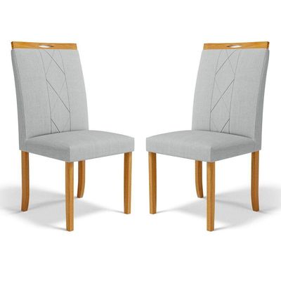 Kit Com 2 Cadeiras Ana Madeira Maciça Estofadas Para Mesa De Jantar Linho Cinza 407