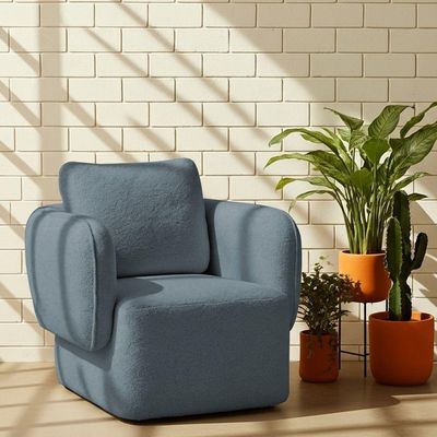 Poltrona Decorativa Sala De Estar Duna Bouclé Azul Claro - Nexta Casa