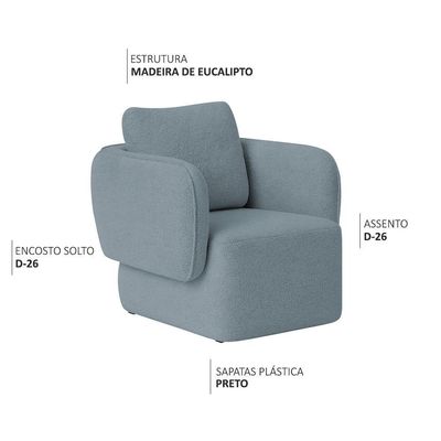 Poltrona Decorativa Sala De Estar Duna Bouclé Azul Claro - Nexta Casa