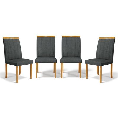 Kit Com 4 Cadeiras Aurora Madeira Maciça Estofadas Para Mesa De Jantar Linho Chumbo 406