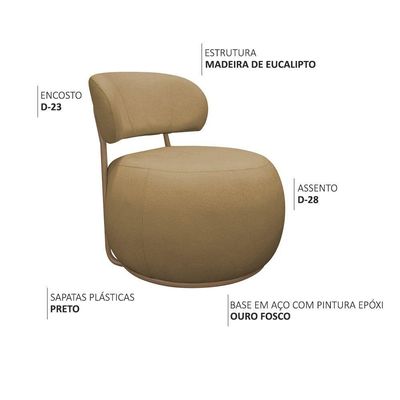 Poltrona Decorativa Greta Base Giratória Ouro Fosco Bouclé Camel - Nexta Casa