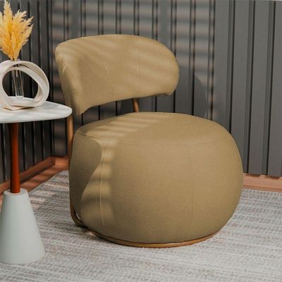 Poltrona Decorativa Greta Base Giratória Ouro Fosco Bouclé Camel - Nexta Casa