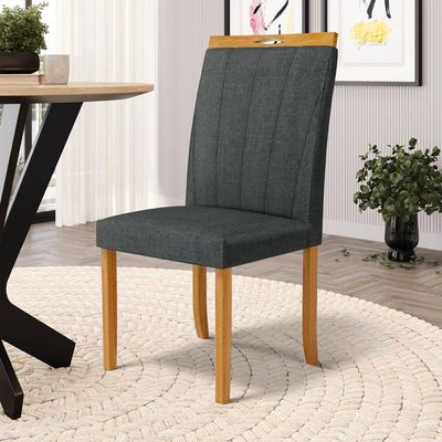 Kit Com 4 Cadeiras Aurora Madeira Maciça Estofadas Para Mesa De Jantar Linho Chumbo 406