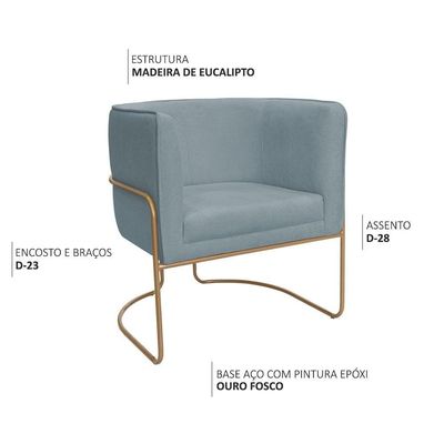 Poltrona Decorativa Betina Base Aço Ouro Fosco Bouclé Azul Claro - Nexta Casa