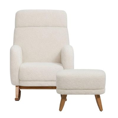 Poltrona De Amamentação Balanço Nina E Puff Laura Bouclé Off White - Nexta Casa