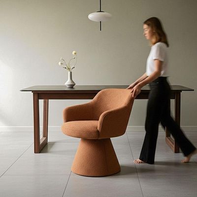 Cadeira De Mesa De Jantar Jade Base Cone Giratória Bouclé Terracota - Nexta Casa