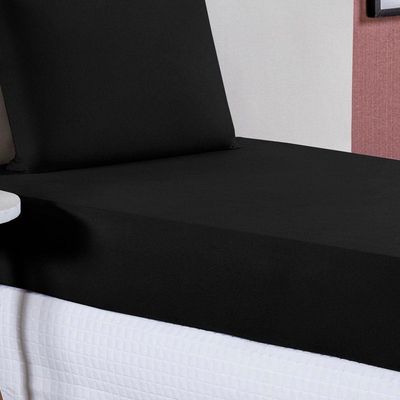 Jogo De Cama Solteiro Nobre 2 Peças Lençol Com Elástico De 30cm De Altura Malha 100% Algodão - Preto