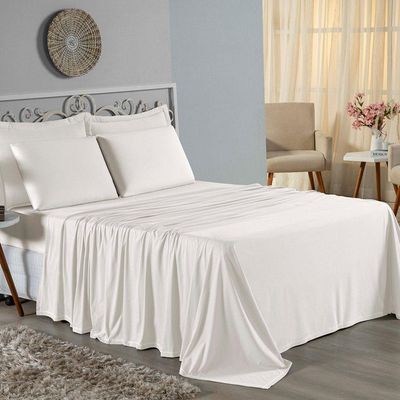 Jogo De Cama Queen Nobre 4 Peças Lençol Com Elástico De 30cm De Altura Malha 100% Algodão - Palha