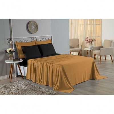 Jogo De Cama Queen Nobre 4 Peças Lençol Com Elástico De 30cm De Altura Malha 100% Algodão - Cobre / Preto