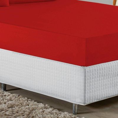 Jogo De Cama Queen Nobre 3 Peças Lençol Com Elástico De 30cm De Altura Malha 100% Algodão - Vermelho
