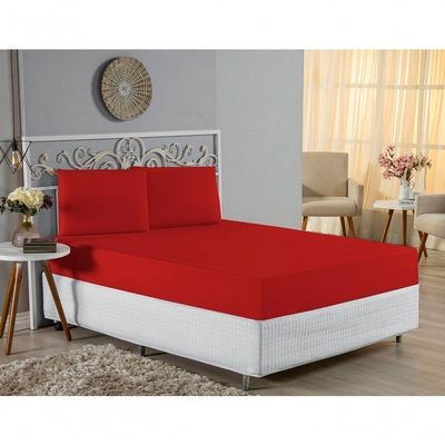Jogo De Cama Queen Nobre 3 Peças Lençol Com Elástico De 30cm De Altura Malha 100% Algodão - Vermelho