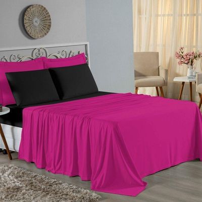 Jogo De Cama Casal Nobre 4 Peças Lençol Com Elástico De 30cm De Altura Malha 100% Algodão - Pink / Preto