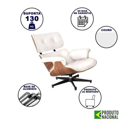 Poltrona Anatômica Charles Eames Couro Legítimo Branco