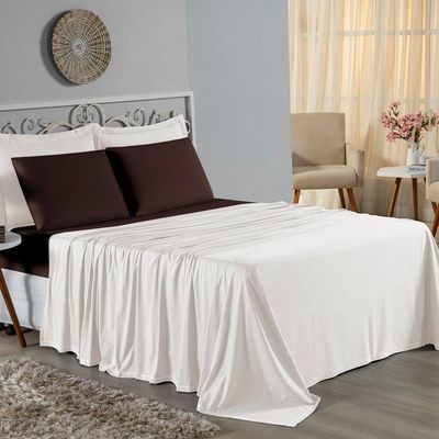Jogo De Cama Casal Nobre 4 Peças Lençol Com Elástico De 30cm De Altura Malha 100% Algodão - Palha / Marrom