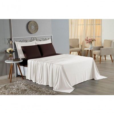 Jogo De Cama Casal Nobre 4 Peças Lençol Com Elástico De 30cm De Altura Malha 100% Algodão - Palha / Marrom