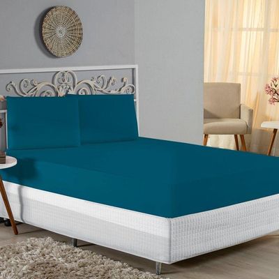 Jogo De Cama King Nobre 3 Peças Lençol Com Elástico De 30cm De Altura Malha 100% Algodão - Petróleo